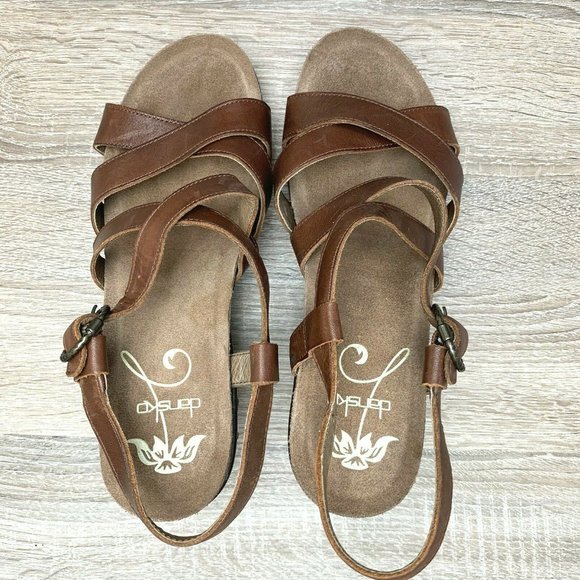 Dansko Frida Slingback Wedge Sandal Antique Brown Leather Strap Sz EU 41 US 10.5 - Picture 4 of 8